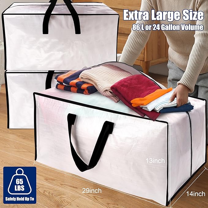 Cosy Family 12 Pack Heavy Duty Moving Bags with Backpack Straps - Strong Handles & Zippers, Storage Totes For Space Saving, Fold Flat, Alternative to Moving Box (X-Large-Set of 12, Clear)