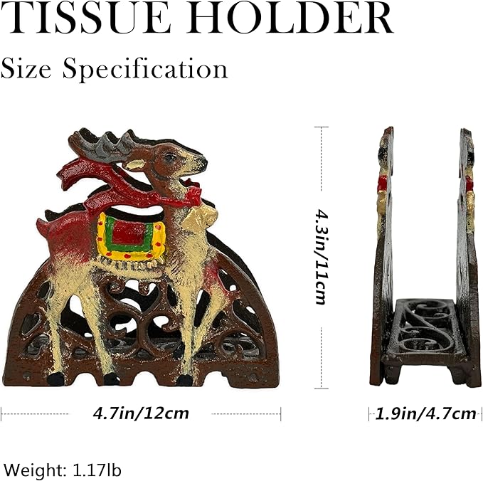 Linton Arts Cast Iron Napkin Holder for Table, Decorative Cocktail Napkin Holder with Deer Design, Heavy Duty Kitchen Napkin Holder for Paper Napkins, Kitchen Island & Dining Table Decor