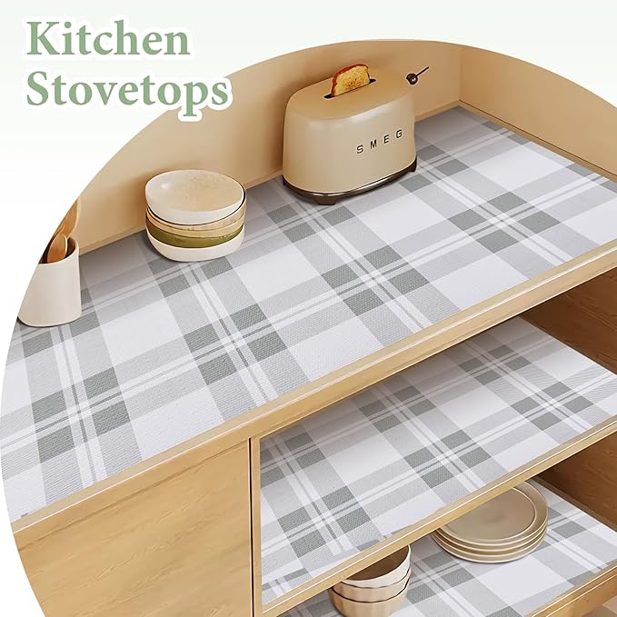 Drawer and Shelf Liner for Kitchen Cabinet: 12 in X 20 Ft Non Slip Waterproof Shelf Paper Non Adhesive Refrigerator Liners Light Grey Lattice Easy Liners for Bathroom