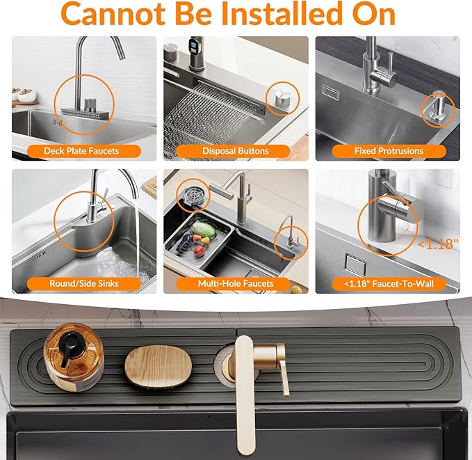 23.6 Inch Stone Faucet Mat for Kitchen Sink Splash Guard, Diatomite Sink Protectors for Kitchen Sinks Behind Faucet, Quick Dry Water Absorbing Stone Tray , Drip Catcher (Dark Gray, 23.6" x 3.9")