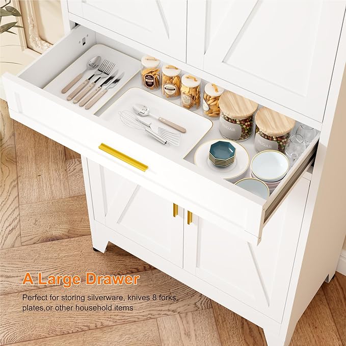 LCAOPC 71" Tall Pantry Storage Cabinet with Drawer and Adjustable Shelves, Freestanding Tall Kitchen Cupboard Storage Cabinet for Kitchen,Dining Room, Living Room, White