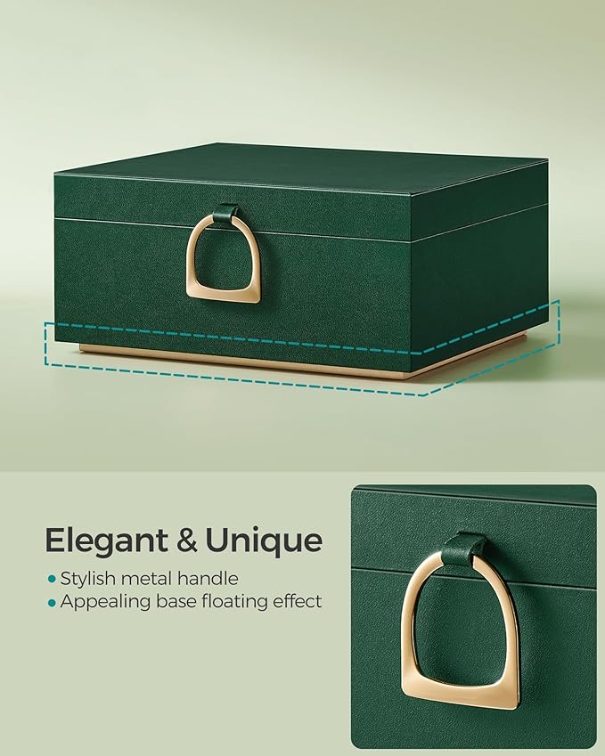 SONGMICS 2-Layer Jewelry Box, Jewelry Organizer with Handle, Removable Jewelry Tray, Jewelry Storage, Floating Effect, 8.1 x 9.4 x 4.3 Inches, Gift Idea, Forest Green UJBC165C01