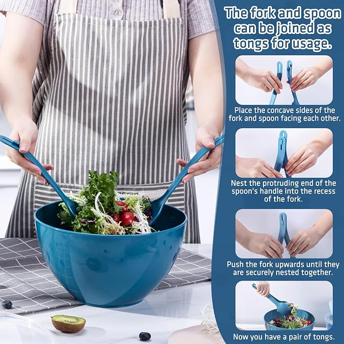 LUXEAR 14 Piece Mixing Bowls with Lids Set, Super Large(6.87-0.21QT) Plastic Nesting Bowls 6 Prep Bowls 6 Lids 2-in-1 Spoon-For Microwave Dishwasher Safe for Preparing Mixing Serving Storing