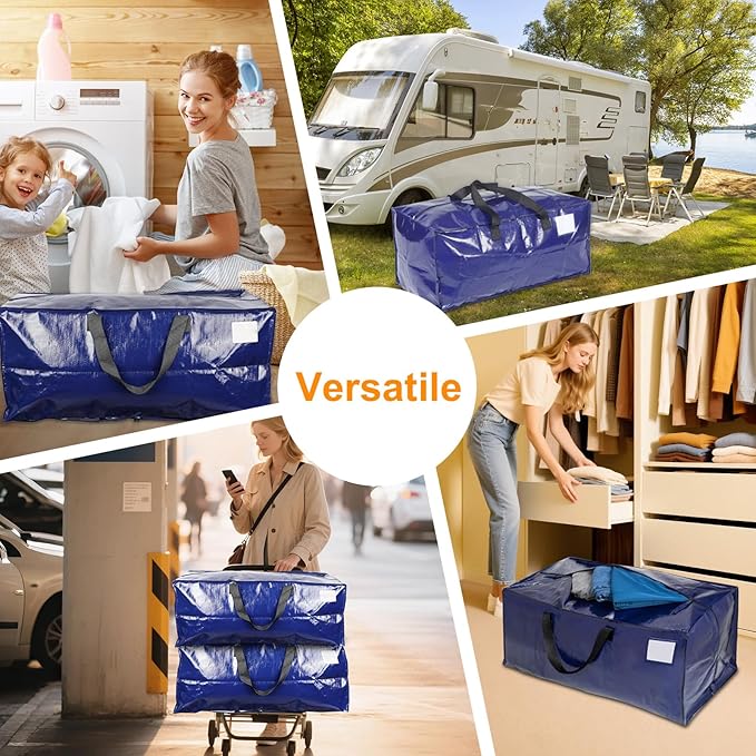 CHVEGLUZ 2 Packs Moving Bags Heavy Duty Extra Large,Storage Bags with Zipper&Handles, Sturdy&Durable Clothes Storage Bags Totes for College Dorm Essentials, Moving Boxes for College Supplies, Blue
