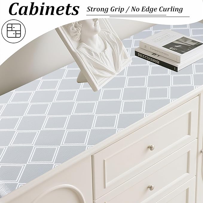 Cabinet Liners for Shelves Waterproof 20 Inch X 20 FT Shelf Liners for Kitchen Cabinets Non-Adhesive Drawer Liners Non Slip Grip Cupboard Paper Liners for Kitchen Bathroom Closet Fridge Pantry