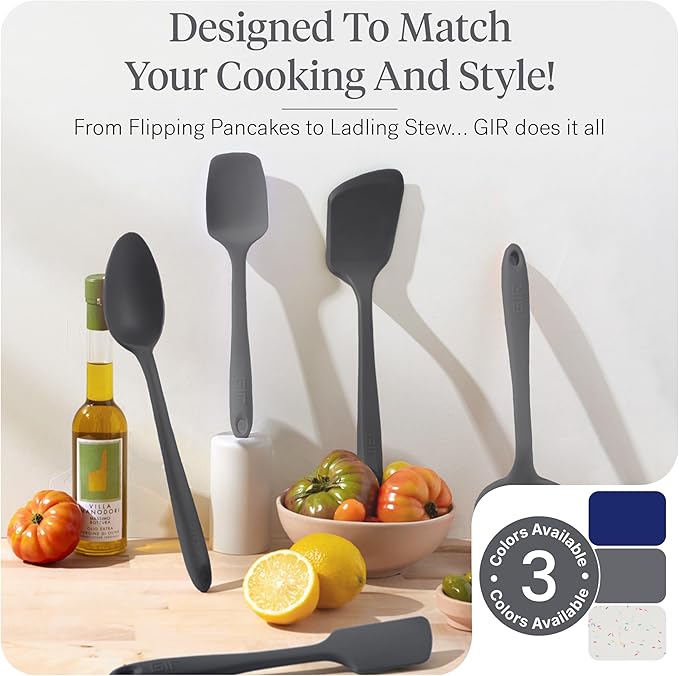 GIR: Get It Right 10 Piece Silicone Essentials Kitchen utensils set - Ladle, Spatula, Flip, Spoon & Spoonula - Non toxic cooking utensils for Nonstick Cookware, Cooking and Baking - Charcoal