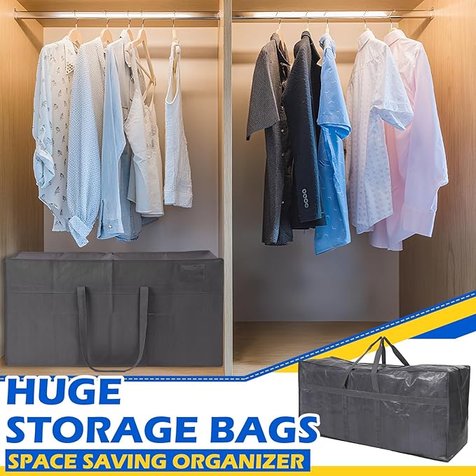 4 Pcs 66 Gallon Extra Large Moving Bags Heavy Duty Storage Bag with Strong Zipper Handle Foldable XXL Jumbo Storage Tote Packing Moving Box for College Dorm Travel Cloth Duffle (Gray)
