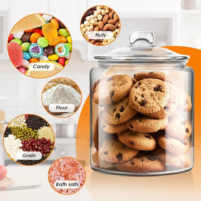 Masthome Large Glass Jar,1 Gallon Glass Jar with Lid, Airtight,Dishwasher Safe,Wide Mouth Storage Canister for Pasta,Flour,Nuts,Cookies,& More-Send 15 Food Storage Bags