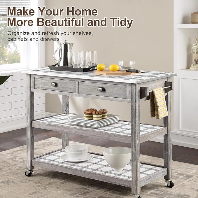 Drawer and Shelf Liner for Kitchen Cabinet, Non-Adhesive Cabinet Liner, Non-Slip Drawer Liner, Waterproof Cupboard Liners, Kitchen Shelf Liner Easy to Clean, Protect Dresser/Shelves/Table