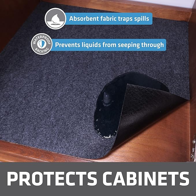Drymate Premium Under Sink Mat, Waterproof Cabinet Protection Mats for Kitchen & Bathroom, Absorbent Shelf Liners, Slip-Resistant, Machine Washable (USA Made)(24”x29”)(Charcoal)(12-Pack)