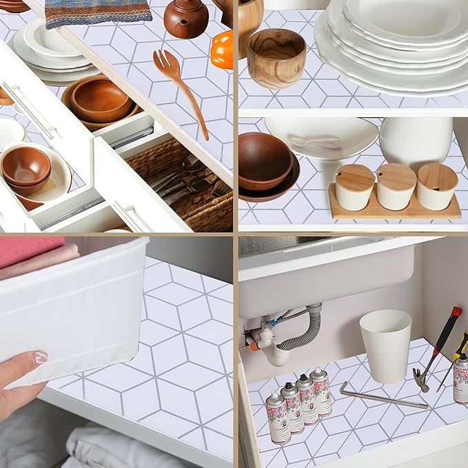 Shelf Liners for Kitchen Cabinet 18 Inch Wide X 20 Ft Non Adhesive Drawer Liner Non Slip Water Oil-Proof Strong Grip Pantry Refrigerator Shelves Liner Bathroom Drawer Mat Cupboard Closet Liner