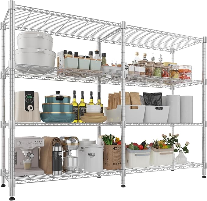 Himimi 4-Tier Metal Shelving-1600LBS Capacity, Adjustable Heavy Duty Wire Unit with Leveling Feet for Kitchen, Garage, Pantry, Laundry, 72" W x 18" D x 60" H, Silver