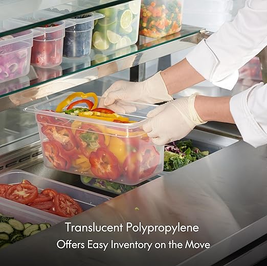 CURTA 4-Pack 1/4 Size 6" Deep Food Pan with Handled Lid – NSF Listed Commercial-Grade Translucent Polypropylene, Stackable Freezer-safe Storage for Restaurants, Catering & Buffets