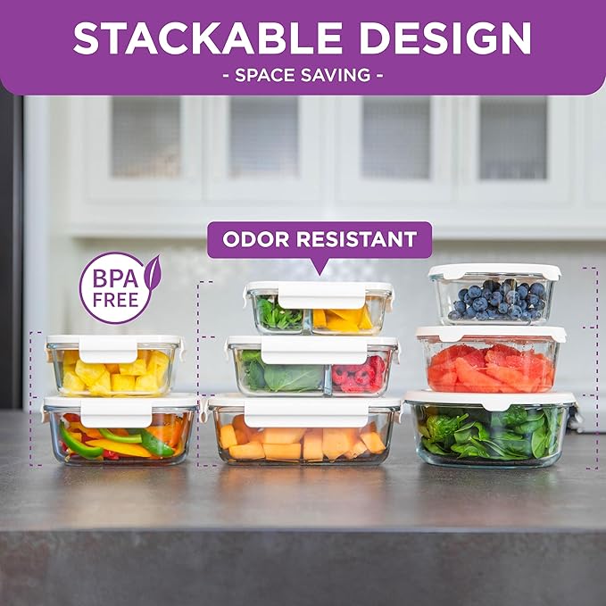HOLDN’ STORAGE Vacuum Food Storage Container, 1480 ml Rectangular Glass Container - Keep Food Fresh Longer, BPA-Free Glass, Leak-Proof, Ideal for Meal Prep, Marinating