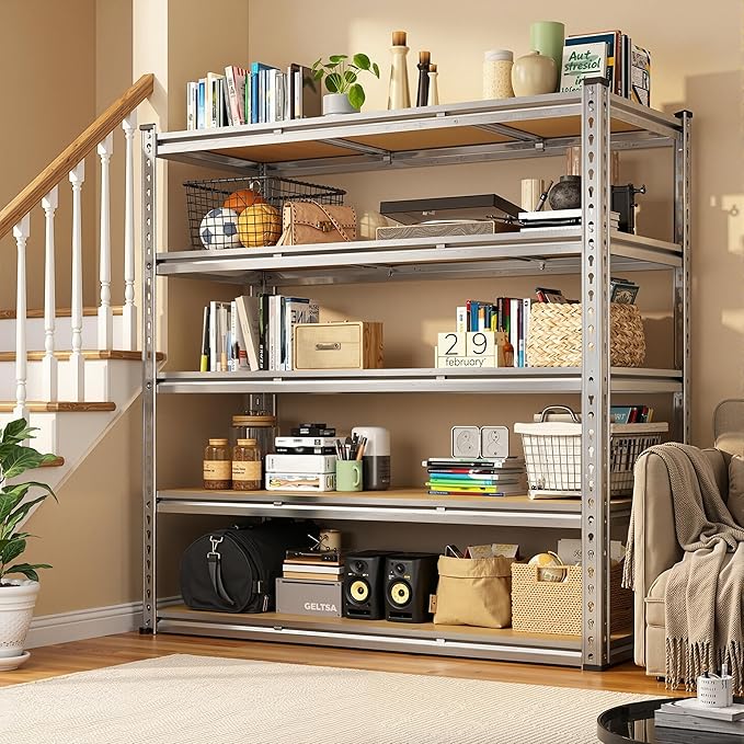Galvanized Garage Shelving Load 3050LBS, 5-Tier Storage Shelves, Adjustable Garage Storage Shelves, Industrial Shelving, Metal Shelf for Basement, Warehouse, Kitchen, 48" W x 71.9" H x 17.9" D