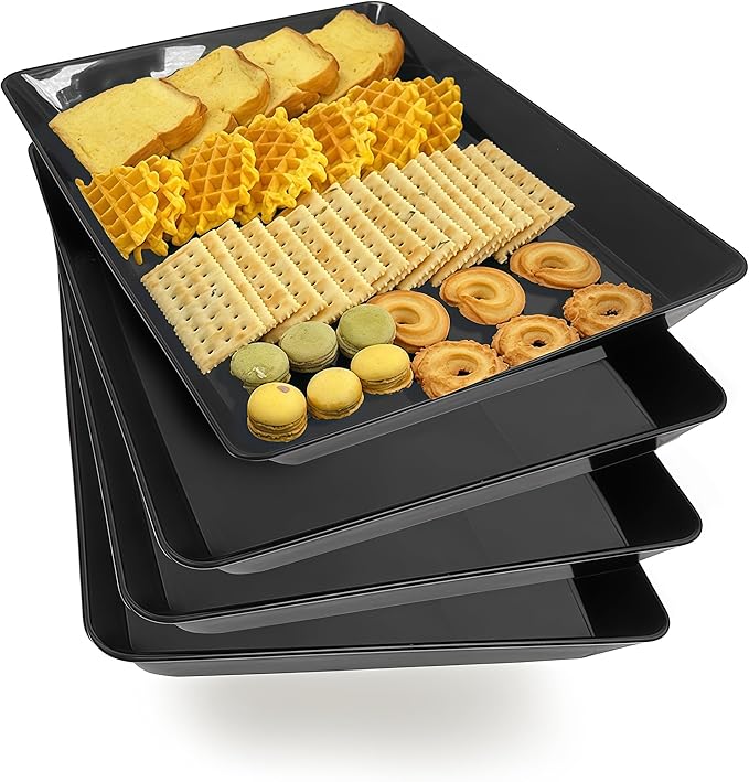 AMGBZT Serving Tray Platter, 4 Pcs Food Tray for Veggie Fruit Snack Dessert Cookie Cheese, Food Trays for Party Supplies Display, Plastic Platters for Serving Food, Large Trays, BPA Free