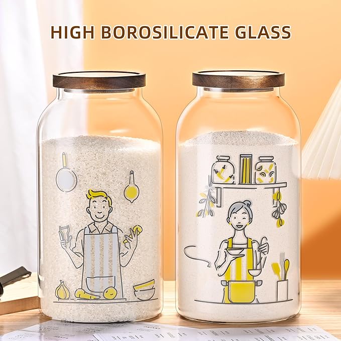 2 PCS Large Glass Jar With Lid Glass Food Storage Jars with Airtight Lid for Flour,Sugar,Coffee,Rice, Nutsand More(1 gallon/4000 ml)