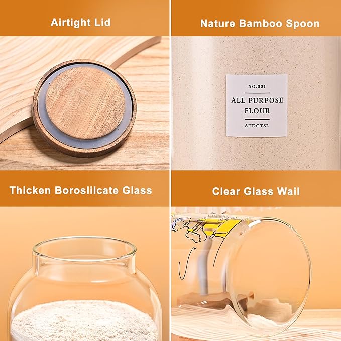 2 PCS Large Glass Jar With Lid Glass Food Storage Jars with Airtight Lid for Flour,Sugar,Coffee,Rice, Nutsand More(1 gallon/4000 ml)
