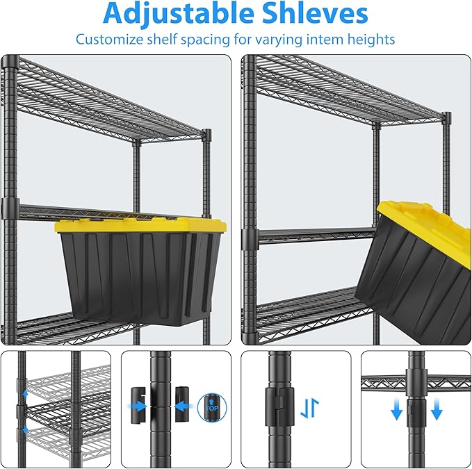Homdox Heavy Duty Metal Shelves for Storage, 4 Tier Storage Racks and Shelving, Commercial Adjustable Wire Shelving Unit on Wheels, Garage Rack Pantry Shelves Kitchen Shelving, 18"x60"x72", Black
