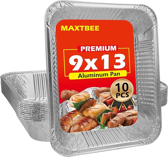MAXTBEE 9x13 Aluminum Foil Pans, 10 Pack Disposable Trays Half Size Heavy Duty Tin Pans Deep Food Containers For Cooking, Meal Prep, Baking, Roasting, Chafing, Heating or Steam Table