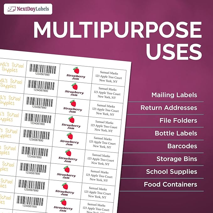 NextDayLabels 2x1 Inch Rectangle Stickers White Blank Labels for Laser Inkjet Printer - 40 Per Sheet Self-Adhesive Address Mailing Name Tags Made in USA - 20,000 Labels