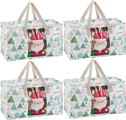 VENO 4 Pack Moving Bags, Large Christmas Storage Bins with lids, Packing Supplies for College, Alternative to Moving Boxes, Foldable, Heavy-Duty Tote, Christmas Pattern (Pastel Forest, 4 Pack)
