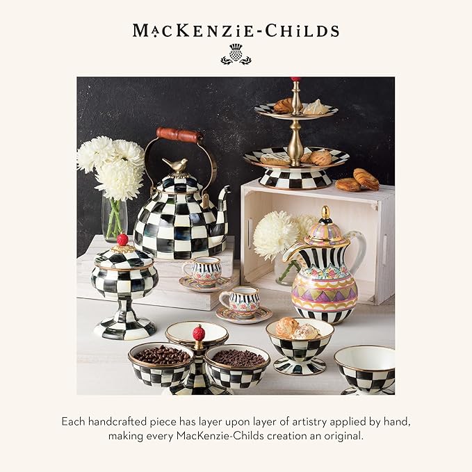 MACKENZIE-CHILDS Enamel Colander, Decorative Kitchen Strainer, Large, Black-and-White Courtly Check
