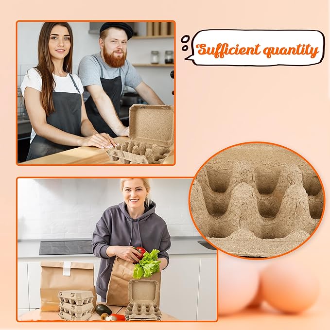 52 Pack Paper Egg Cartons Bulk 6 Count Natural Pulp Egg Containers 3 x 4 Style Square Chicken Cardboard Egg Tray Holder for Family Farm Market Chicken Farm Storing