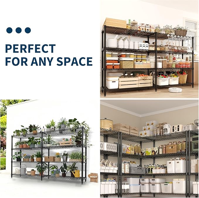 Garvee 70.8" W Storage Shelves Metal Shelving Unit, 4-Tier Heavy Duty Wire Shelving L-Shaped Storage Rack with Adjustable Shelf for Pantry Kitchen Corner Bedroom, 1100 LBS Capacity