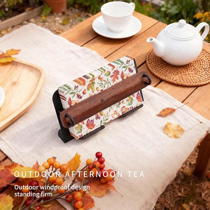 Celestree Unique Guest Towel Holder for Bathroom & Table - Modern Metal Napkin Dispenser with Raintree Weighted Arm, Rectangular Disposable Hand Towels Tray for Kitchen Steak Dinner, Vanity, Picnic