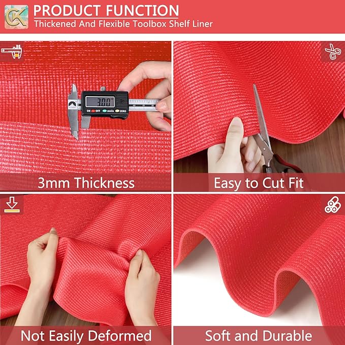 Foam Toolbox Liner Shelf Liner, Thickened Durable Pad Tool Box Mat for Protecting Your Tools, Work Surfaces, Garage, Chest -Red 3mm Thickness, 24 inch*24 ft