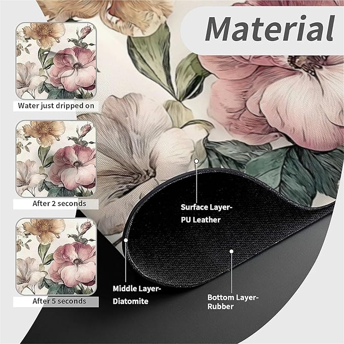 Kitchen Sink Splash Guard，Vintage botanical Faucet Mat Sink Gadgets-Super Absorbent Fast Drying Mat Drip Catcher for Kitchen, Bathroom,Sink Mat, Dish Drying Mat, Bathroom(15" X 5.5" )
