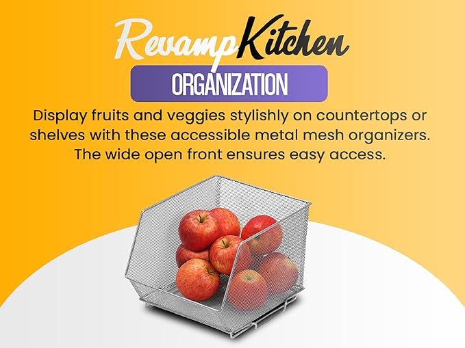 Ybm Home Household Wire Mesh Open Bin Shelf Storage Basket Organizer Black For Kitchen Pantry, Cabinet, Fruits, Vegetables, Pantry Items Toys 15 x 12 x 11.5