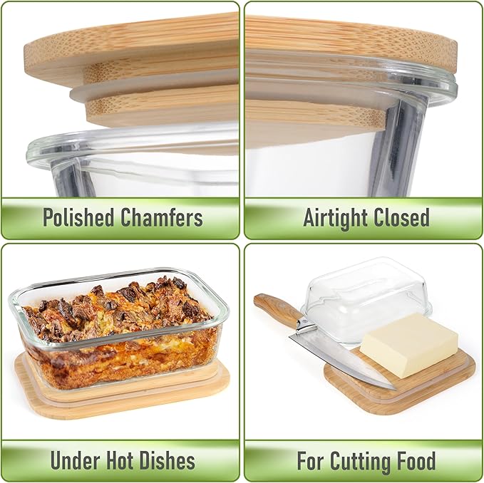 dokaworld Natural Bamboo Lids Set for Food Storage Glass Containers (4pcs) - Lids are compatible with all Glass Food Storage Containers Sets