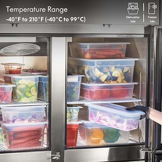 CURTA 4-Pack 1/2 Size 6" Deep Food Pan with Handled Lid – NSF Commercial-Grade Translucent Polypropylene, Stackable Freezer-safe Storage for Restaurants, Catering & Buffets