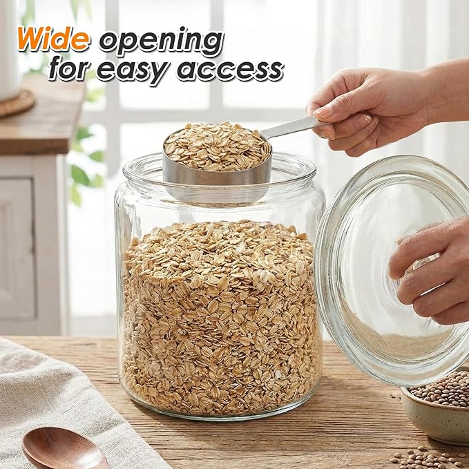 Masthome 2 Glass Storage Jars Set,1 Gallon Cookie Jar for Food Storage,Airtight Glass Jars with Lids for Kitchen Counter Pantry Well Organization，Send 15 pcs Food Storage Bags