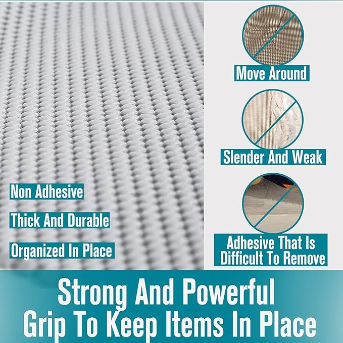 Shelf and Drawer Liner for Kitchen Cabinets Non-Adhesive, Non Slip Durable Strong Clean Long Size 12 Inches X 10 Feet, Shelves, Cabinets, Storage, Kitchen and Desks, Light Gray