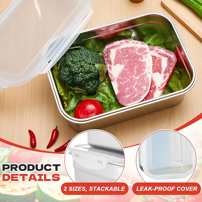 2pcs Large Stainless Steel Marinating Containers with Lids, Food Storage Containers for Refrigerator, Leak-proof & Stackable for Meal Prep,Turkey, Meat, Bacon (389oz/11.5l + 284oz/8.4l)