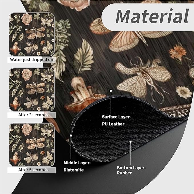 Kitchen Sink Splash Guard，Mushrooms dragonflies moths Faucet Mat Sink Gadgets-Super Absorbent Fast Drying Mat Drip Catcher for Kitchen, Bathroom,Sink Mat, Dish Drying Mat, Bathroom(15" X 5.5" )