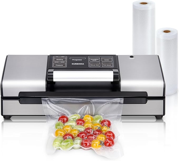 Vacuum Food Sealer Machine, 95Kpa Automatic Food Sealer, Low Noise Food Vacuum Saver with Sealer Bags, Roll, Build-in Cutter, Handheld and Compact Design