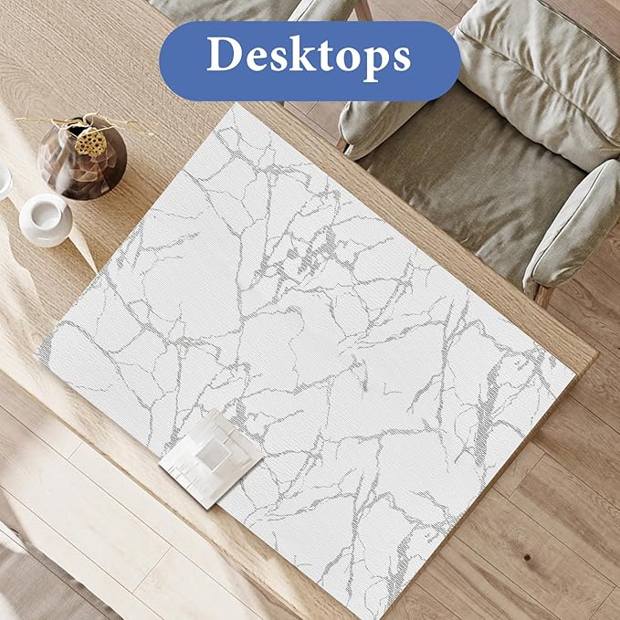 Drawer and Shelf Liner for Kitchen Cabinet: 23.6 in X 20 Ft Non Slip Waterproof Shelf Paper Non Adhesive Refrigerator Liners Silver Marble Easy Liners for Bathroom with Knife Tape Measure