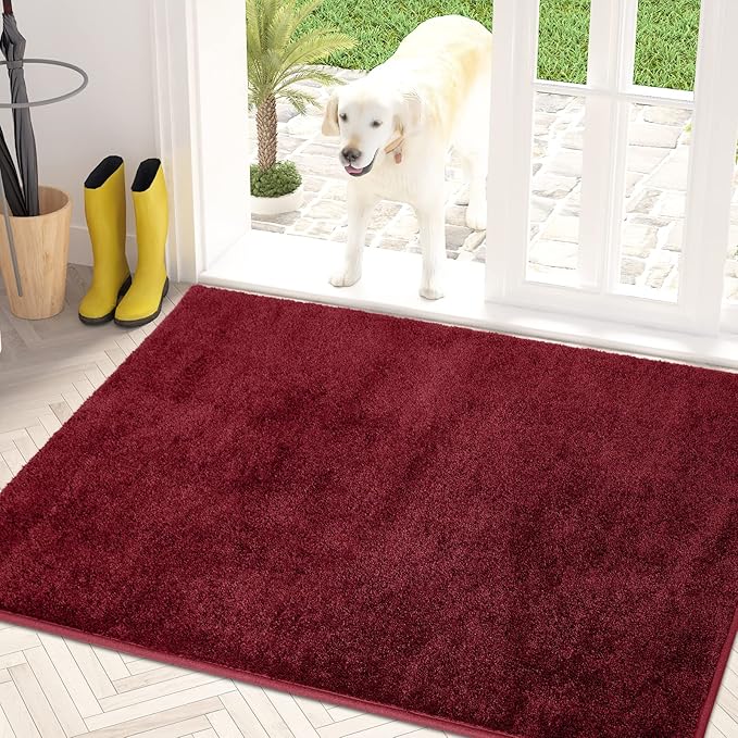 PURRUGS Dirt Trapping Door Mat 34" x 59", Non-Slip Machine Washable Entryway Rug, Dog Doormat, Indoor Front Door Mat, Super Absorbent Entry Rug for Muddy Shoes & Paws, Burgundy Red