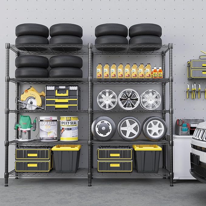 Homdox Heavy Duty Metal Shelves for Storage, 5 Tier Storage Racks and Shelving, Adjustable Wire Shelving Unit, Garage Rack Pantry Shelves Kitchen Shelving, 18"x72"x72", Black