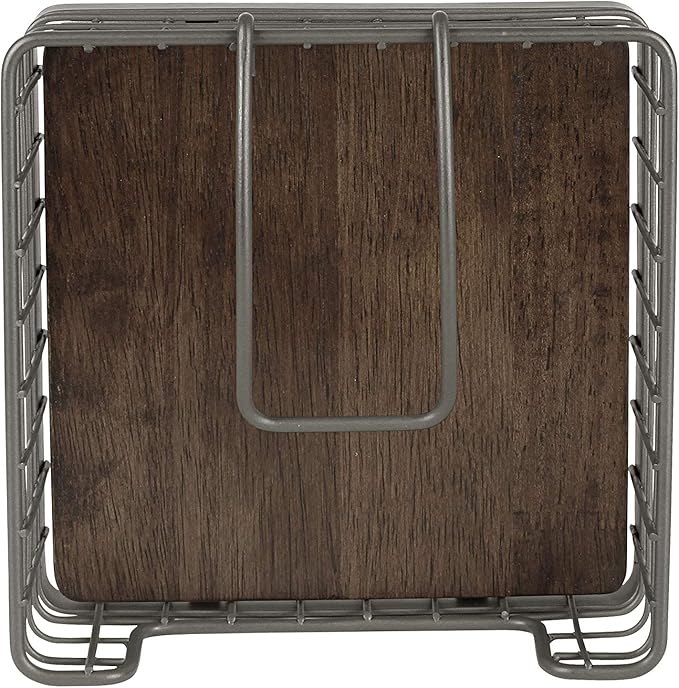 Spectrum Madison Farmhouse Weighted Napkin Holder with Tension Arm for Kitchen Countertop & Dining Room Table Decor, Rustic Style Sturdy Steel Wood and Metal Napkin Dispenser, Industrial Gray