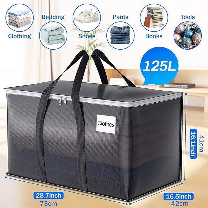 8 Pack Moving Bags Heavy Duty, Moving Boxes, Storage Bags with Zipper & Handles & Tag for College & Dorm Moving Supplies Grey Laundry Hamper Bag, Foldable Space-saving Totes (125L, Grey)