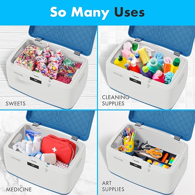 SereneLife Locking Storage Container Bin - 5 Gallon Large Capacity - Stackable Storage Tote Deck Tough Box - Durable Plastic Household Organizer Bins with Lid, Combination Lock Security - SLSBIN10