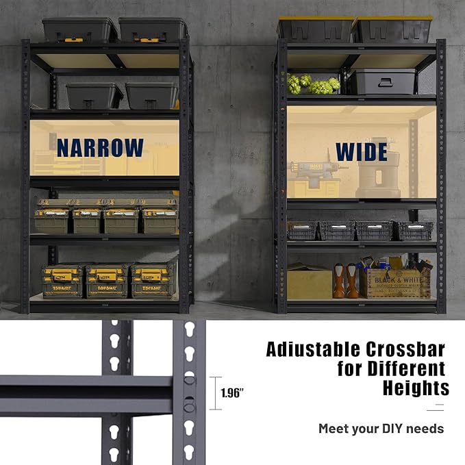 60'' H Garage Storage Shelves,2 PCS Shelving Units and Storage,2400 LBS Heavy Duty Shelving, Ajustable Garage Shelving,5 Tier Metal Shelves Basement, Warehouse