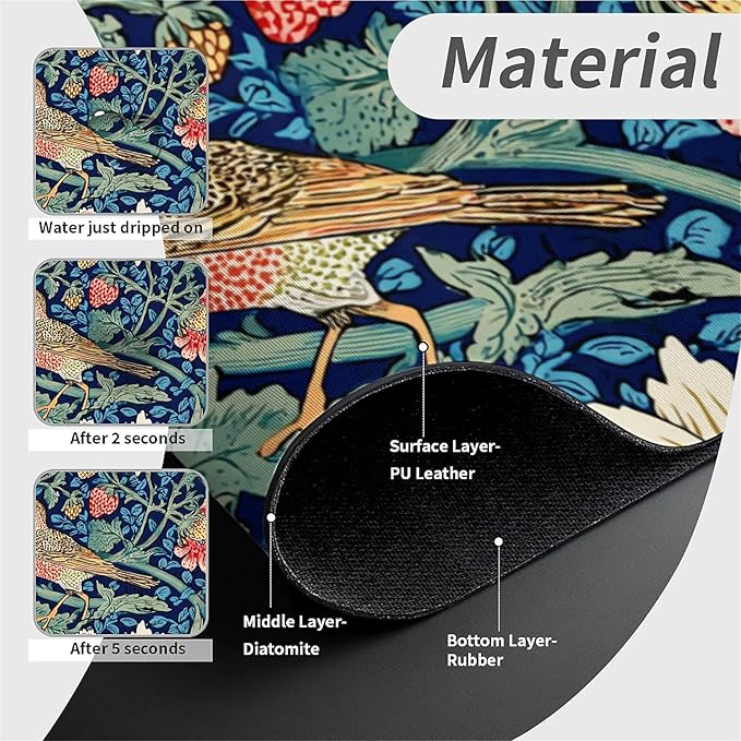 Kitchen Sink Splash Guard，strawberries and birds Faucet Mat Sink Gadgets-Super Absorbent Fast Drying Mat Drip Catcher for Kitchen, Bathroom,Sink Mat, Dish Drying Mat, Bathroom(15" X 5.5" )