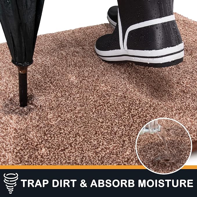 PURRUGS Dirt Trapping Door Mat 20" x 31.5", Non-Slip Machine Washable Entryway Rug, Dog Doormat, Indoor Front Door Mat, Super Absorbent Entry Rug for Muddy Shoes & Paws, Brown-Light Cream