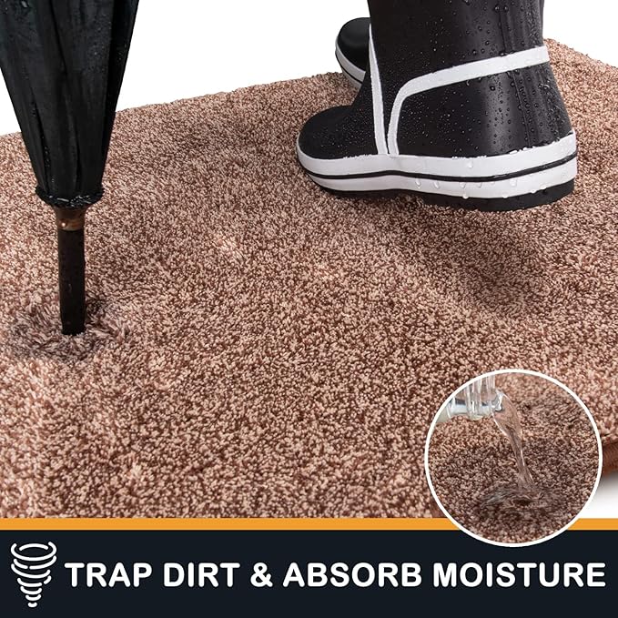 PURRUGS Dirt Trapping Door Mat 34" x 59", Non-Slip Machine Washable Entryway Rug, Dog Doormat, Indoor Front Door Mat, Super Absorbent Entry Rug for Muddy Shoes & Paws, Brown-Light Cream